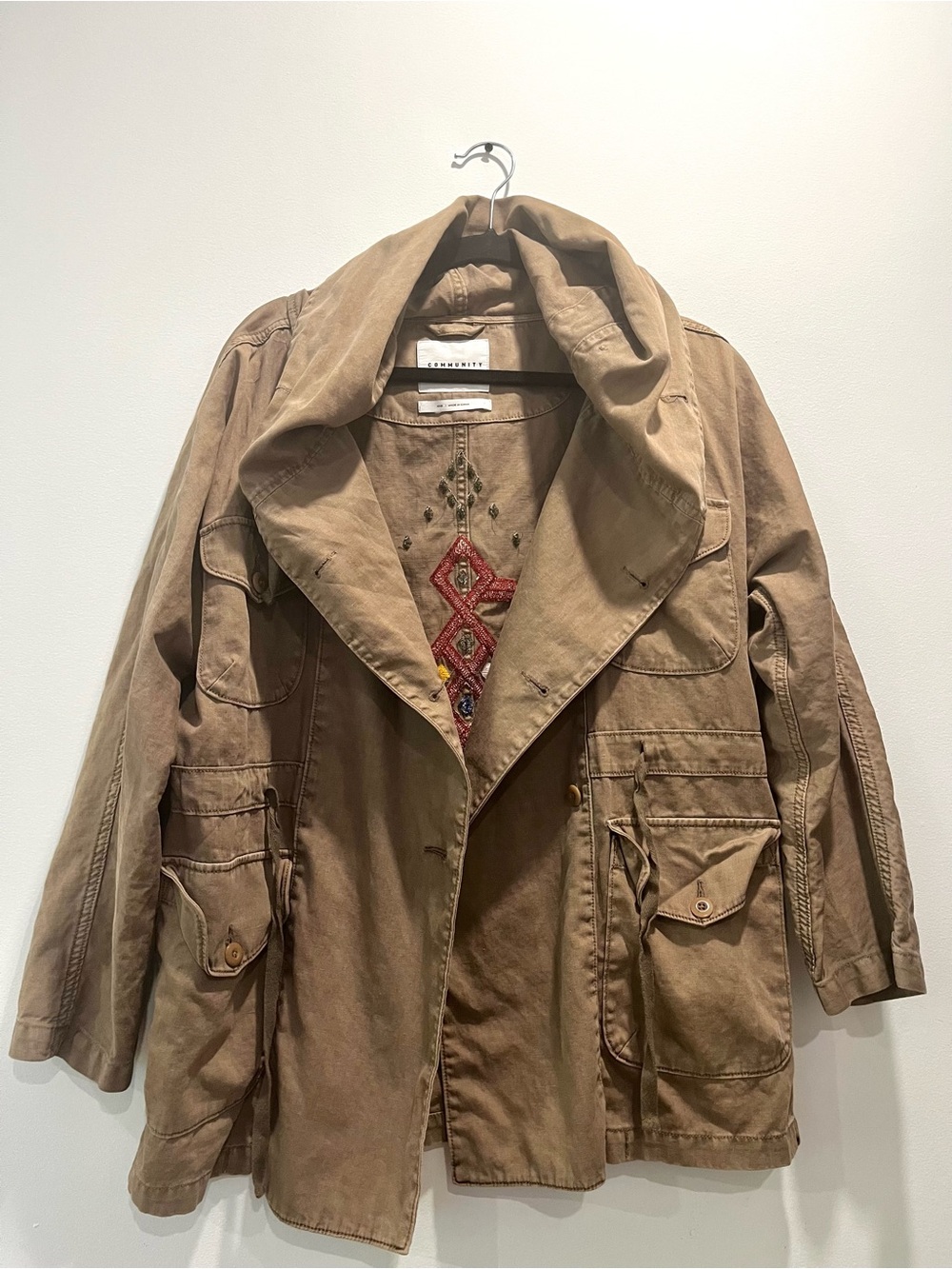 Aritzia Community Army Utility Embroidered Boho Olive Green Oversize Jacket - Picture 3 of 7